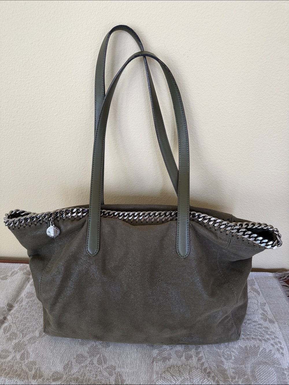 Stella McCartney Fatabella Tote in Shaggy Deer Olive Green vegan leather.